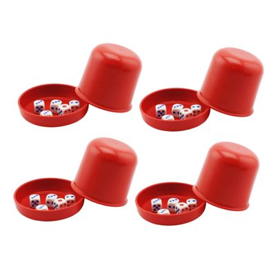 Red Dice Cup with Lid, Thickened, Shatter-Resistant, 5 Dice, 4 Sets