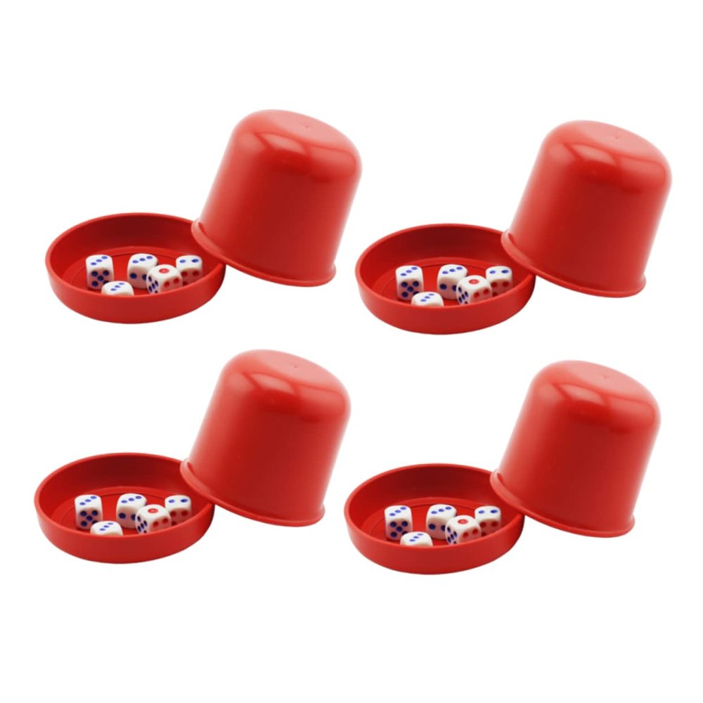 Red Dice Cup with Lid, Thickened, Shatter-Resistant, 5 Dice, 4 Sets