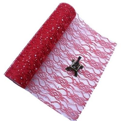 Organza Lace Glitter Sequin Tulle Roll, Netting Fabric Spool for Table Runners and Party Decor (Red)