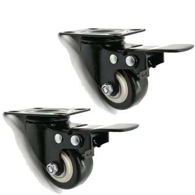 1.5-Inch PU Swivel Casters with Brakes, Silent Furniture/Trolley Wheels, 2-Pack
