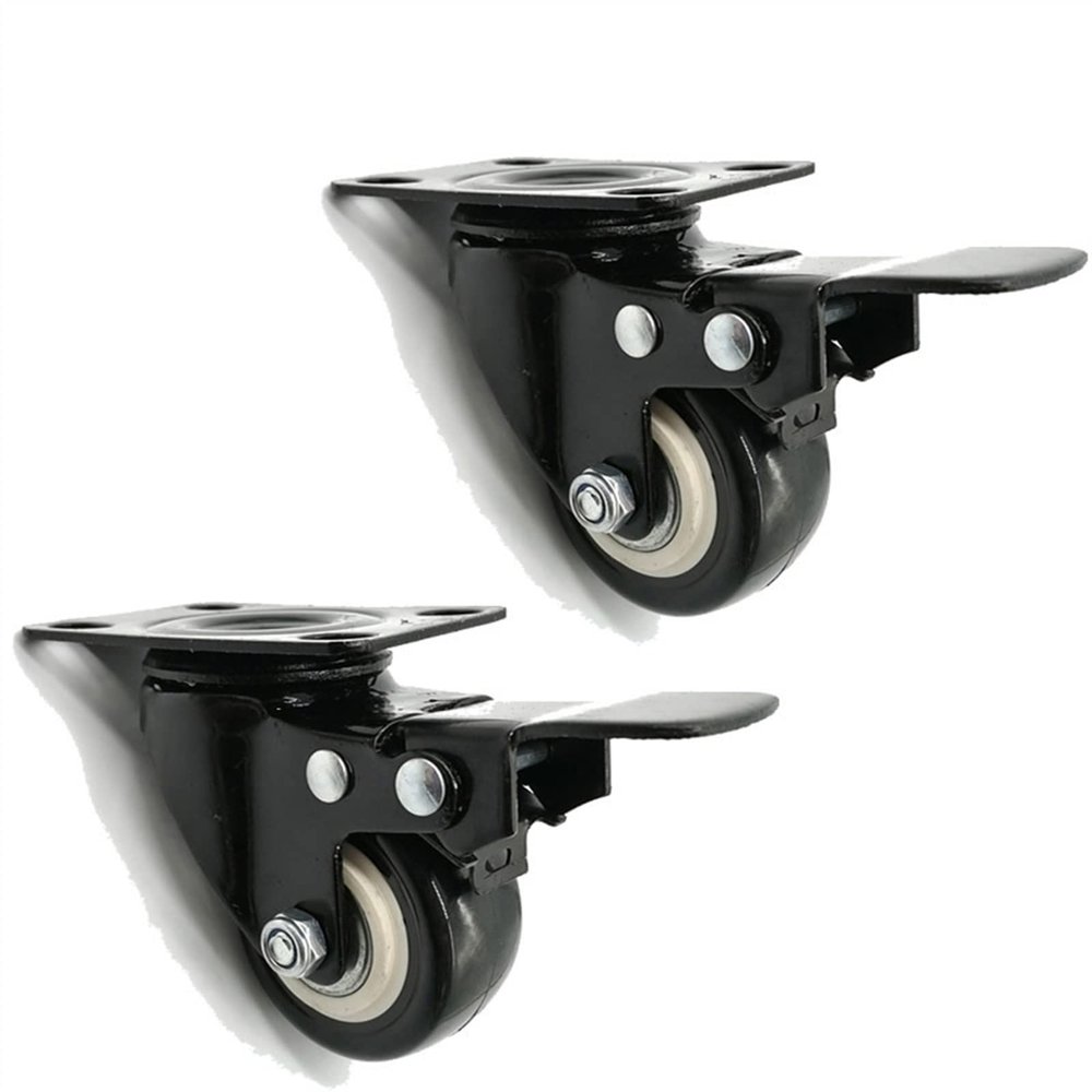 1.5-Inch PU Swivel Casters with Brakes, Silent Furniture/Trolley Wheels, 2-Pack