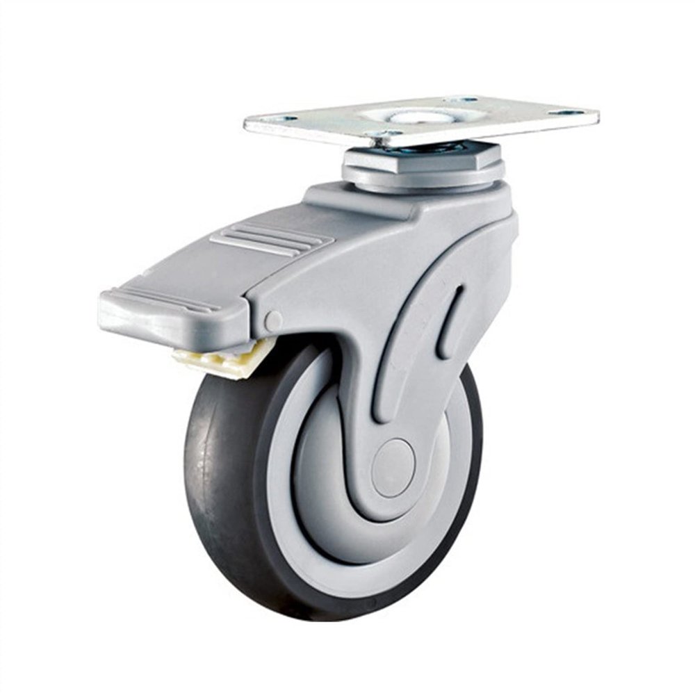 Mute Universal Plastic Caster Wheel, Non-Slip and Wear-Resistant, 1 Piece, Flat with Brake, 4 Inches