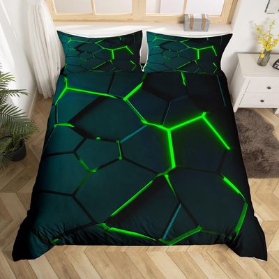 Loussiesd Green Honeycomb Geometric Duvet Cover Set, 3D Print, 135 x 200 cm, 2-Piece