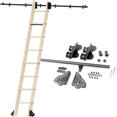 SNLKCLRA Rolling Ladder Hardware Kit, Sliding Hardware Kit, 3.3–20 ft, Rustic Black Steel Round Rail