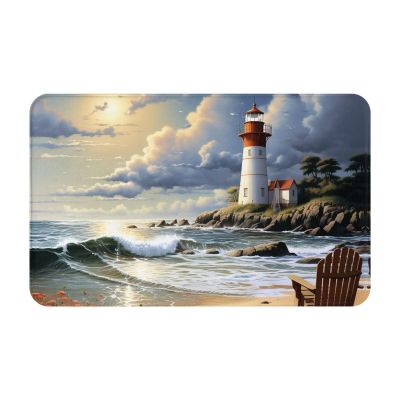 Ocean Lighthouse Sandy Beach Personalized Washable Indoor Doormat, 40 x 60 cm