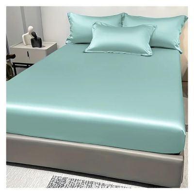 Ice Silk Satin Fitted Sheet, Solid Water Green, 99 x 190 cm