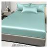 Ice Silk Satin Fitted Sheet, Solid Water Green, 99 x 190 cm view 1