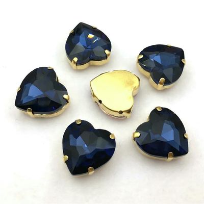 GUOZHAN Heart-Shaped Gold Prong-Set Rhinestones, 10–27 mm, Sew-On Crystal Appliques