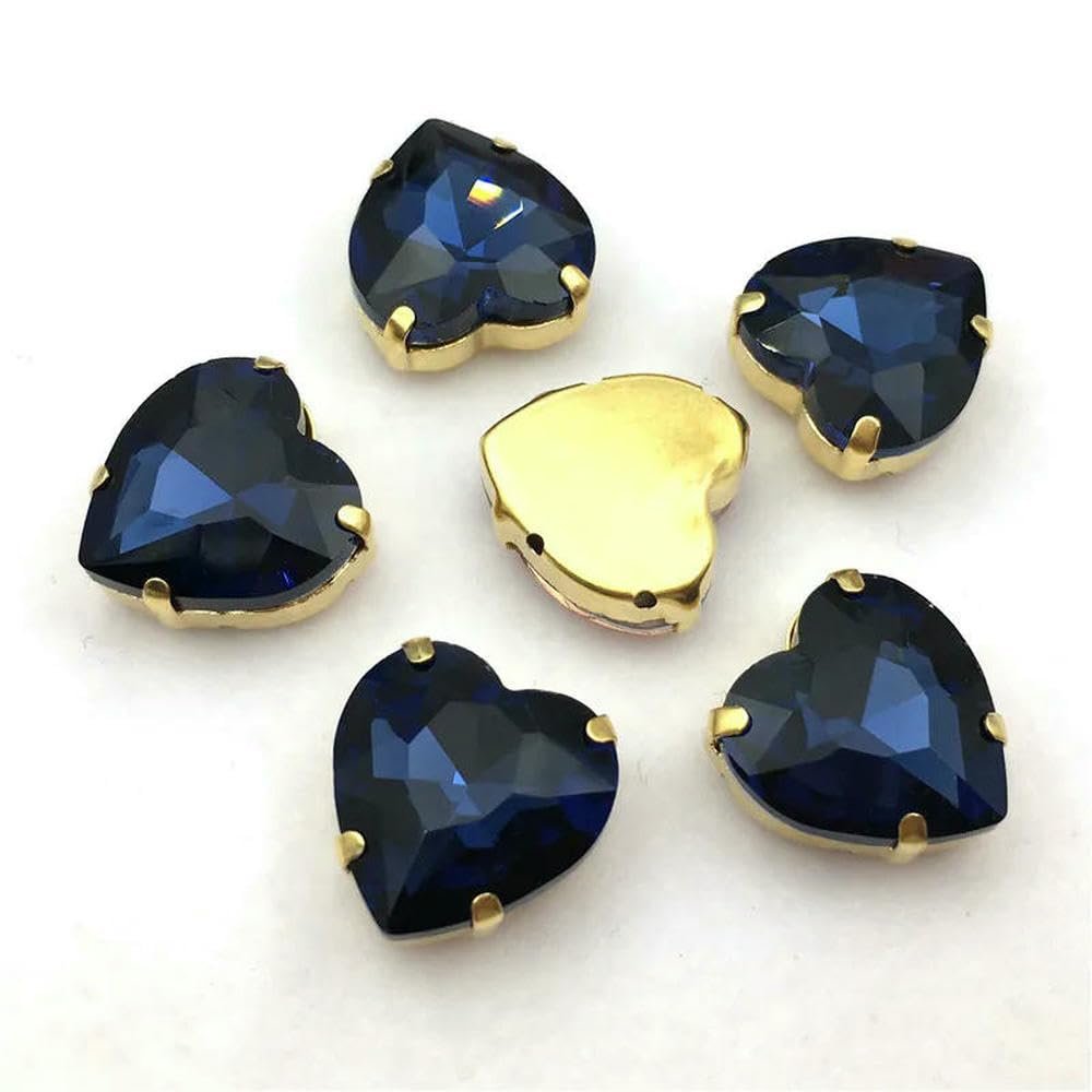 GUOZHAN Heart-Shaped Gold Prong-Set Rhinestones, 10–27 mm, Sew-On Crystal Appliques