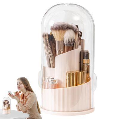 Makeup Brush Organizer, 360° Rotating Dustproof Container with Lid