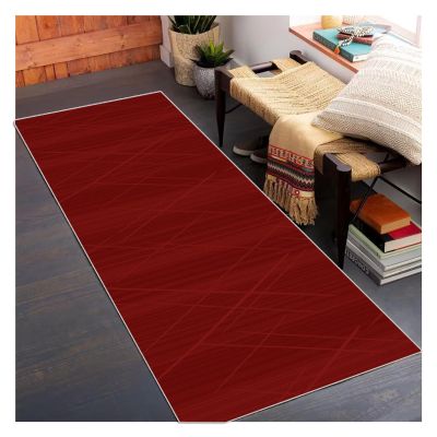 Siunwdiy Hallway Runner Rug 80 x 260 cm, Wine Red, Non-Slip Washable Kitchen Runner with Linear Pattern, Customizable by the Meter