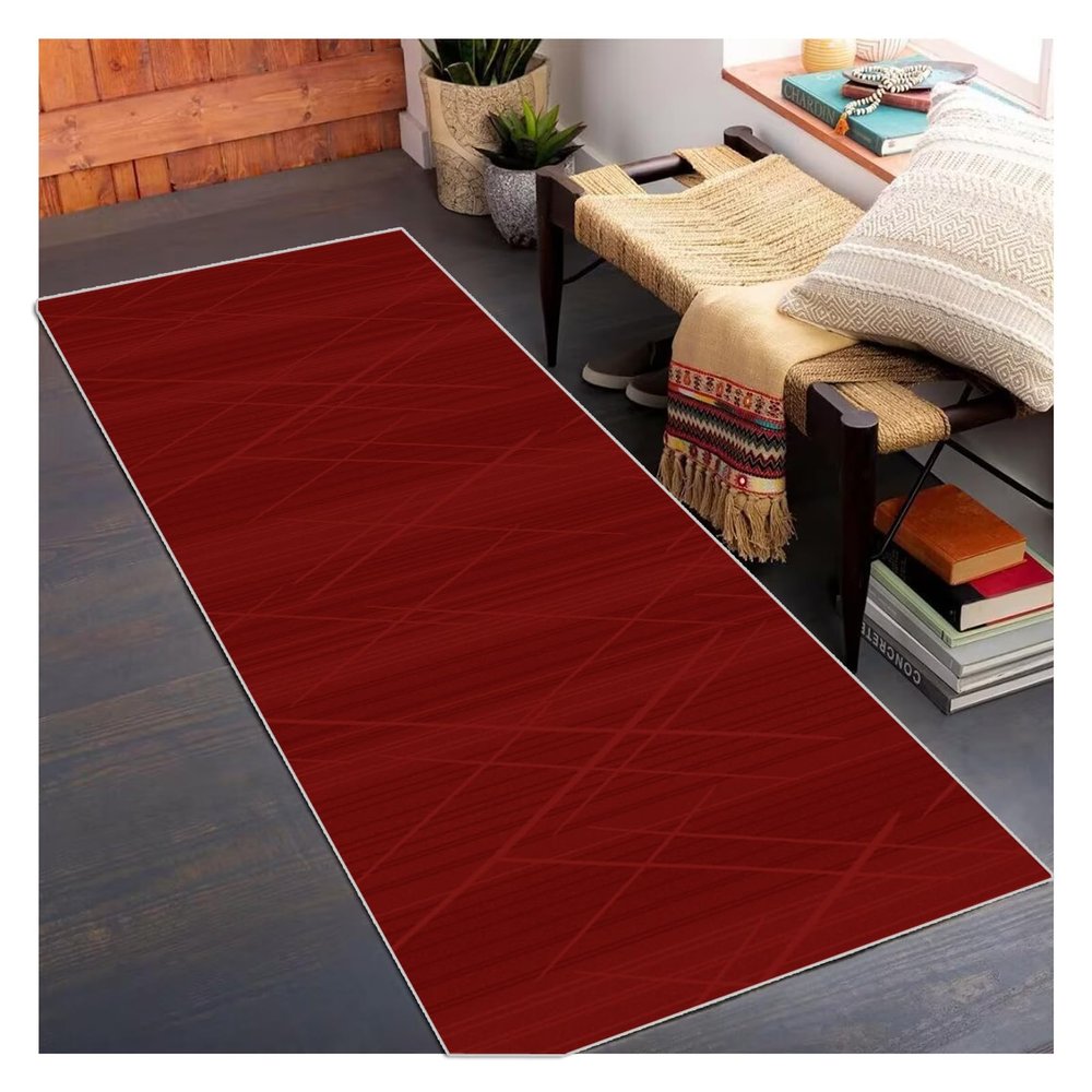 Siunwdiy Hallway Runner Rug 80 x 260 cm, Wine Red, Non-Slip Washable Kitchen Runner with Linear Pattern, Customizable by the Meter
