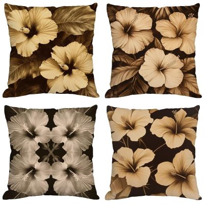 Outdoor Cushion Covers, Burnt Orange Floral, 45 x 45 cm, Set of 4