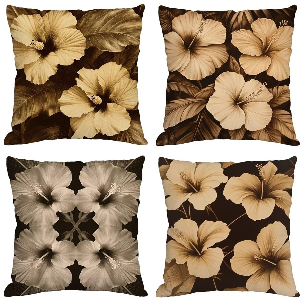 Outdoor Cushion Covers, Burnt Orange Floral, 45 x 45 cm, Set of 4