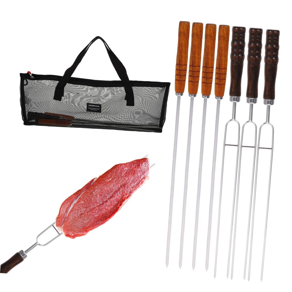 TOYANDONA Reusable Stainless Steel Grill Skewers with Wooden Handles