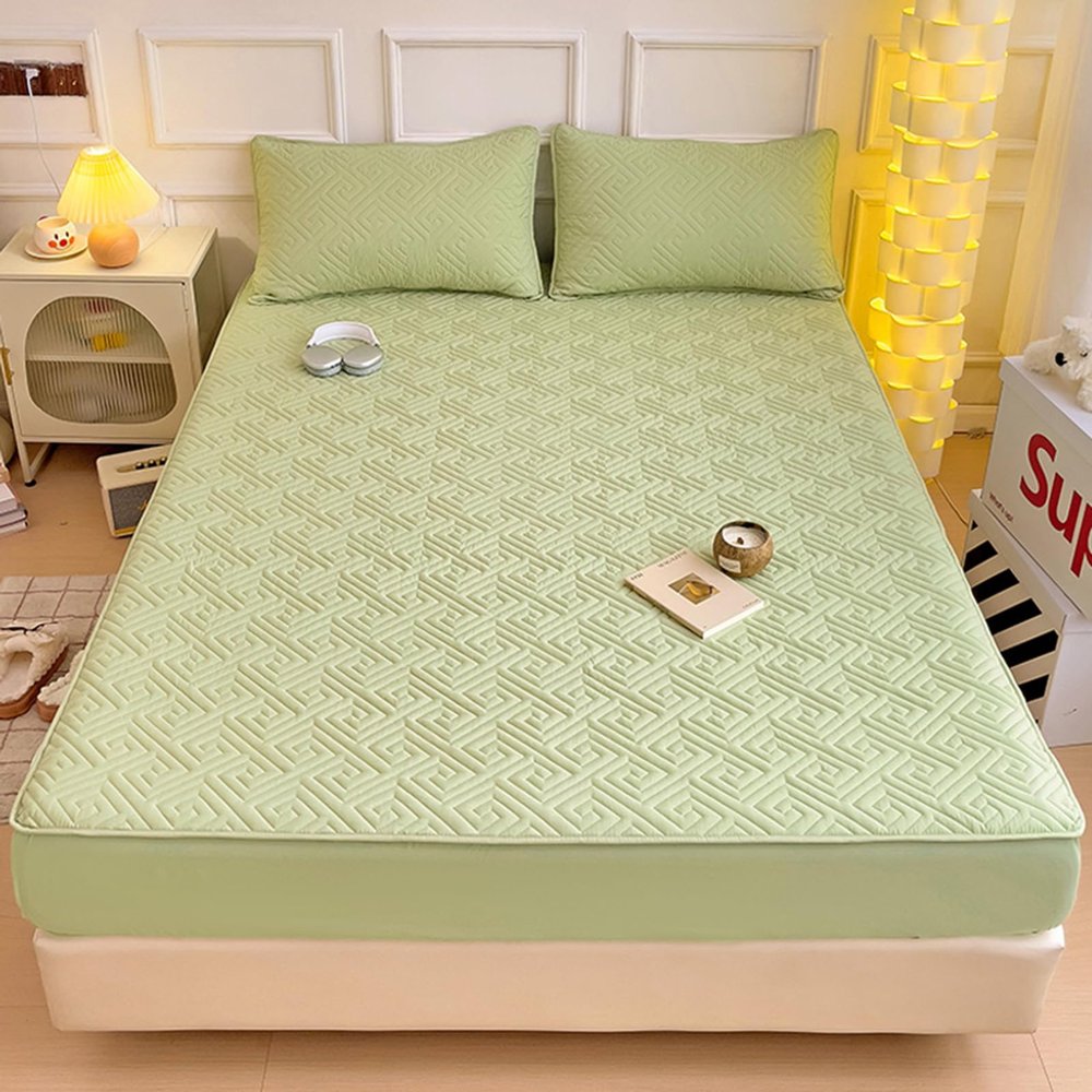 ZCXRYFL Cotton Quilted Fitted Sheet, Bohemian Style, Soft Microfiber, Green, 120 x 200 cm