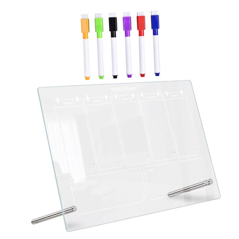 Uonlytech Transparent Acrylic Memo Board, 9-Piece Set with Whiteboard Markers and Magnetic Pins, Erasable Writing Boards for Home and Office