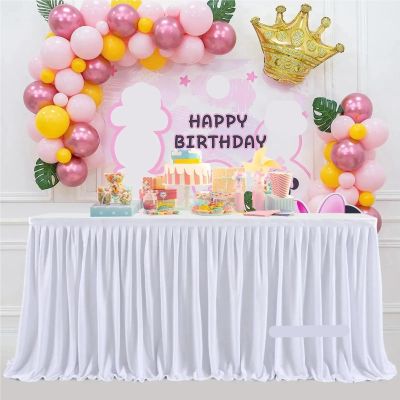 Party Table Skirt, White Pleated Ruffle Skirt for Rectangular Tables, for Parties, Weddings, and Birthdays (Pink, 9 ft; H 78 cm, L 275 cm)