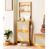 Bamboo Shoe Cabinet with Hooks, Freestanding 2-in-1 Shoe Organizer, Narrow Shoe Rack with Flip Drawers view 1