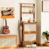 Bamboo Shoe Cabinet with Hooks, Freestanding 2-in-1 Shoe Organizer, Narrow Shoe Rack with Flip Drawers view 2