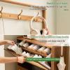 Bamboo Shoe Cabinet with Hooks, Freestanding 2-in-1 Shoe Organizer, Narrow Shoe Rack with Flip Drawers view 3