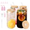 SEILETOO 16 oz Glass Tumblers with Bamboo Lids and Straws view 1