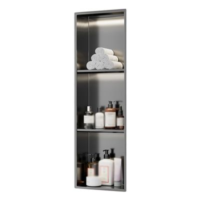 AYVADA Stainless Steel Wall Niche with LED Light, Integrated Shower Shelf, No Tiling Required, Gray, 90 x 28 x 12.5 cm