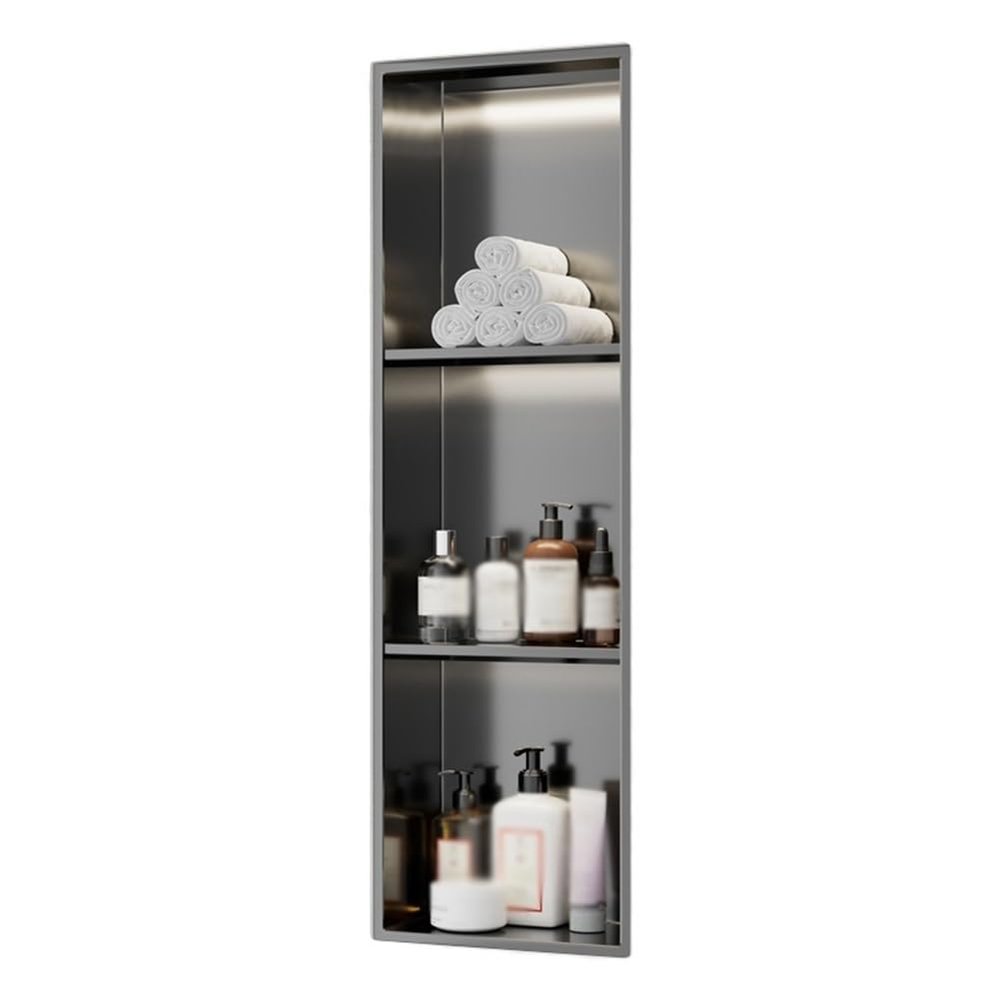 AYVADA Stainless Steel Wall Niche with LED Light, Integrated Shower Shelf, No Tiling Required, Gray, 90 x 28 x 12.5 cm