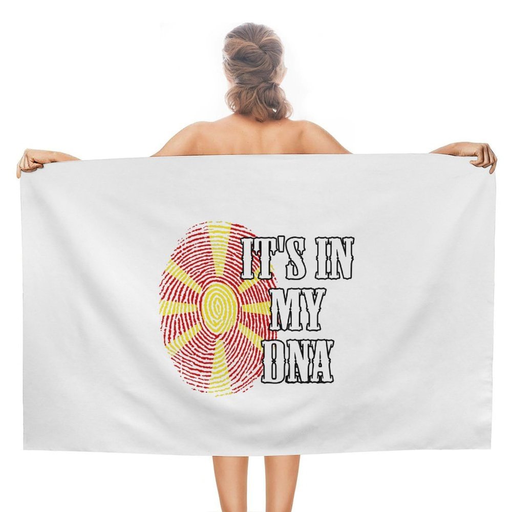 Yelolyio It's In My DNA Macedonia Flag Fingerprint Beach Towel, Quick-Drying Microfiber Pool Towel, 31 x 51 in