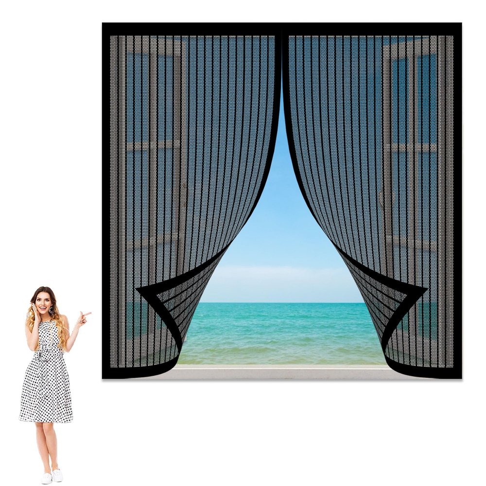 Magnetic Insect Screen for Windows, 245 x 200 cm, Black, No Drilling