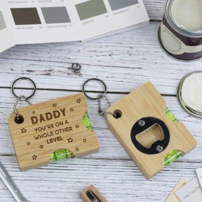 Personalized Wooden Spirit Level Bottle Opener Keychains for Dad, 2-Piece Set