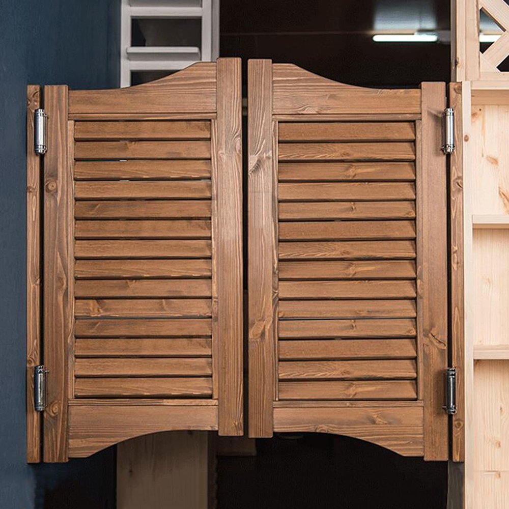 Retro Louvered Café Saloon Door with Stainless Steel Hinges, Customizable (95 × 90 cm)