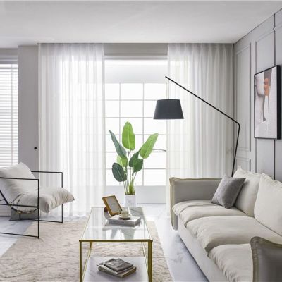 Wycian Kitchen Curtains, White Voile, 2-Pack, Solid Color, H138 x W107 cm per Panel
