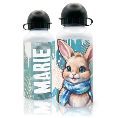 Water Bottle with Name for Schoolchildren | Rabbit Design 02