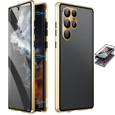 Privacy Magnetic Double-Sided Tempered-Glass Case for Samsung Galaxy S25/S24/S23/S22/S21, Gold (S21)