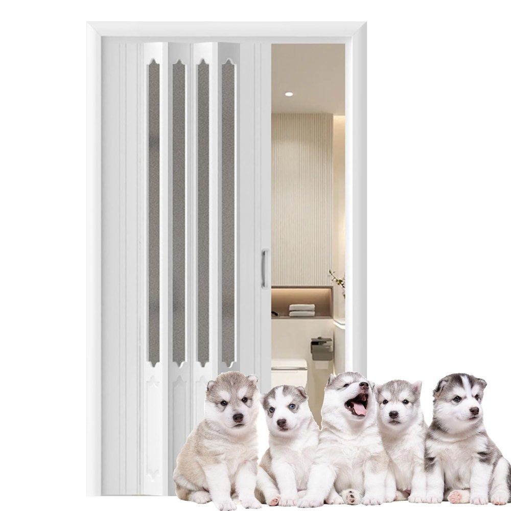 PVC Folding Door for Interior Use, 136 x 202 cm, White