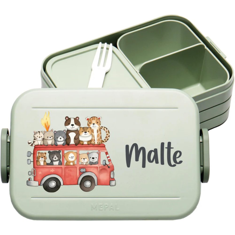 4youDesign Personalized Kids' Midi Lunch Box, Green, Firefighter with Animals