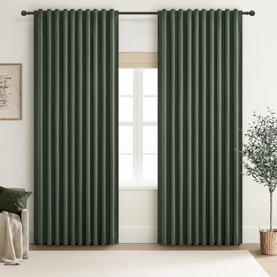 Extra-Wide Pleated Blackout Curtains, 228 cm Long, 2 Panels, Loden