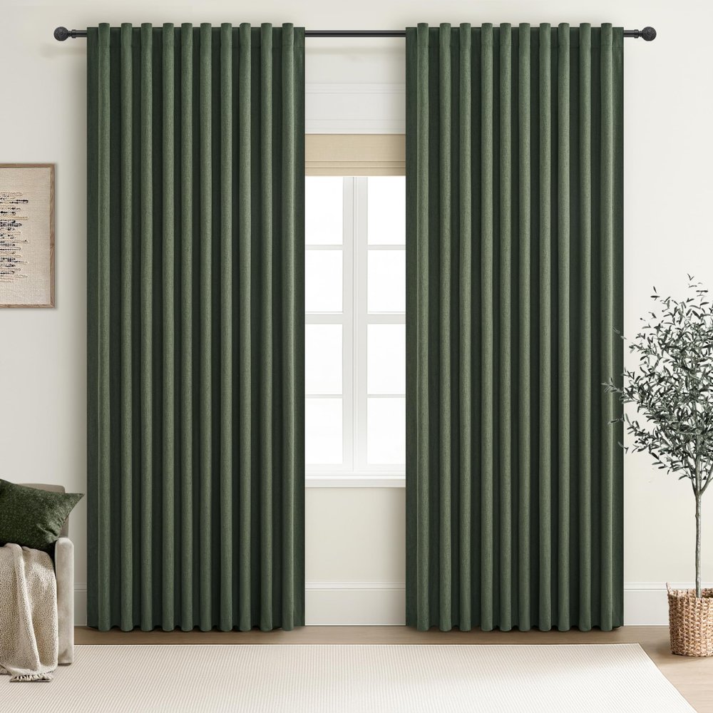 Extra-Wide Pleated Blackout Curtains, 228 cm Long, 2 Panels, Loden