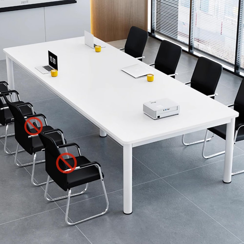 JIAOCKJIAO Conference Table, Modern Office Desk with Thick Metal Legs, White, 140 x 70 cm