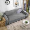 Skcess Blended-Fabric Sofa Cover, Dark Gray Grid Pattern with Tassels, 2-Seater (90 x 210 cm) view 1