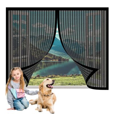 Magnetic Window Insect Screen, 150 x 134 cm, No-Drill, Self-Closing, Black