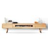Easnuroz Modern Wall-Mounted TV Stand Cabinet with Glass Door and Wooden Legs, Wood, 140 × 20 × 24 cm view 1