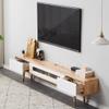 Easnuroz Modern Wall-Mounted TV Stand Cabinet with Glass Door and Wooden Legs, Wood, 140 × 20 × 24 cm view 4