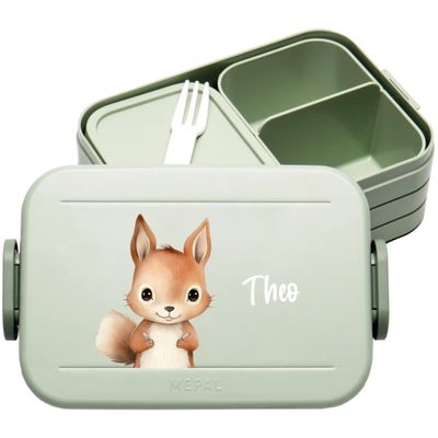 4youDesign Personalized Kids' Midi Lunch Box, Green, with Name and Squirrel Design
