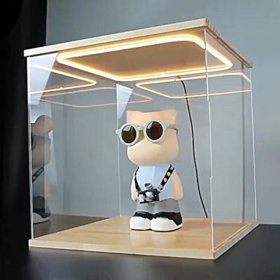 Vibeo Clear Acrylic Display Case with LED Light, Stackable, Dustproof, 40 x 30 x 35 cm (16 x 12 x 14 in)
