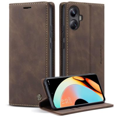 Belzsxy Phone Case for Realme 10 Pro Plus, Foldable PU Leather Case, Coffee