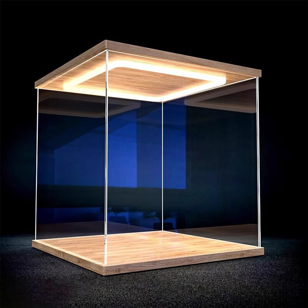 Vibeo Acrylic Display Case with LED Lighting, Door and Base for Minifigures, Cars and Toys, 35 x 30 x 20 cm (14 x 12 x 8 in)