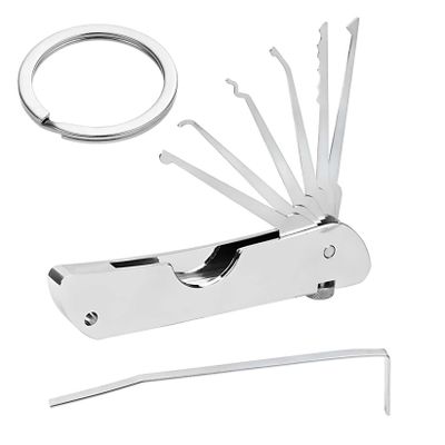 6-in-1 Lock Picking Set, Comb Picks, Long-Handle Hook Tools, Portable Stainless Steel Kit (1 pc)