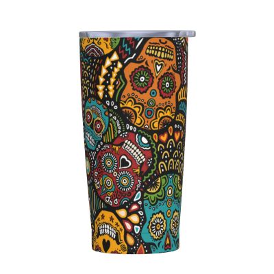 WSHFFILO Printed Stainless Steel Skull Tumbler for Cars